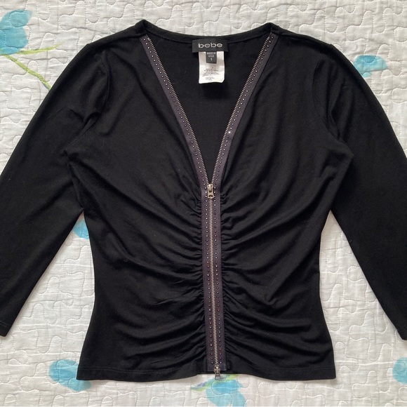 Vintage 90s Bebe Bedazzled Zip Up Top 💋 - Picture 2 of 5